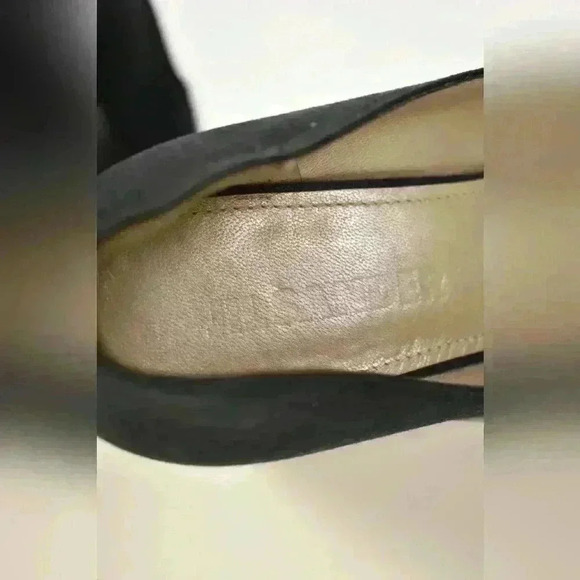 1990s JIL SANDER Navy Linen Wedge Heel Peep  Toe Platform Pump 7US Italy - Picture 7 of 9